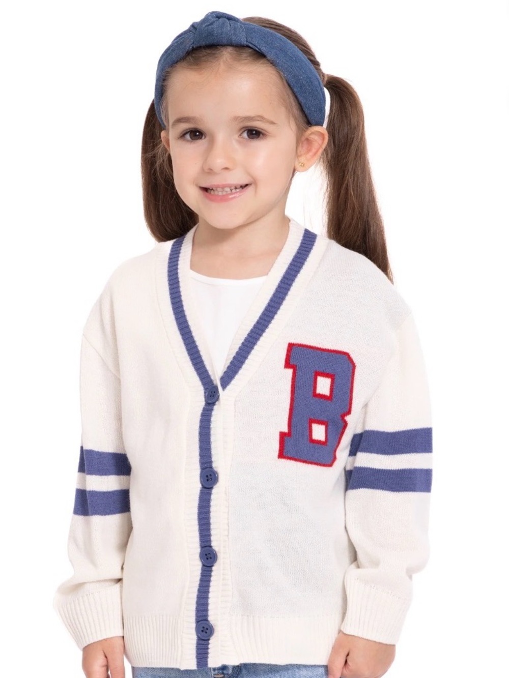 Bluey V-neck Cardigan with Blue Trim and Red 'B' Patch 4T